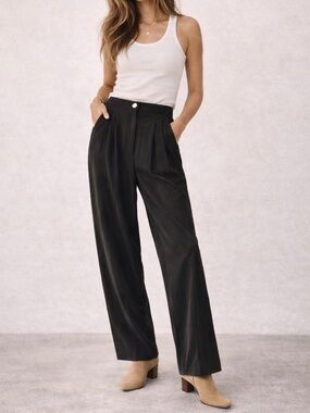 Vintage Christie & Jill Black Silk High Waist Pleated Trousers Lined